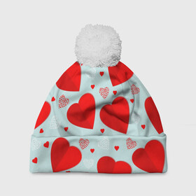 Шапка 3D c помпоном с принтом С днем святого Валентина в Курске, 100% полиэстер | универсальный размер, печать по всей поверхности изделия | 14 | love | валентин | губы | день | любовь | подарок | поцелуй | сердце | страсть | февраль