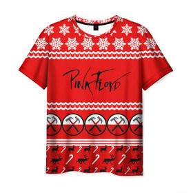 Мужская футболка 3D с принтом Праздничный Pink Floyd в Курске, 100% полиэфир | прямой крой, круглый вырез горловины, длина до линии бедер | pink floyd | pinkfloyd | арт | артрок | группа | д | знак | красный | надпись | новогодний | новый год | пинк флойд | пинкфлойд | праздник | прогрессивный | психоделический | рождество | рок | сид барретт