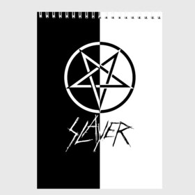 Скетчбук с принтом Slayer в Курске, 100% бумага
 | 48 листов, плотность листов — 100 г/м2, плотность картонной обложки — 250 г/м2. Листы скреплены сверху удобной пружинной спиралью | Тематика изображения на принте: slayer | группа | гэри холт | керри кинг | метал | музыка | пентаграмма | песни | пол бостаф | рок | слаер | слайер | слеар | слеер | слейр | слеяр | том арайа | трэш | тяжелый | хеви