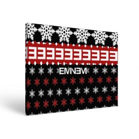 Холст прямоугольный с принтом Праздничный Eminem в Курске, 100% ПВХ |  | hip hop | hiphop | mc | rap | брюс | еменем | еминем | зачитал | знак | красный | маршалл | мс | мэтерс | надпись | новогодний | новый год | праздник | реп | репер | речитатив | рождество | рэп | рэпер | снежинки | хип