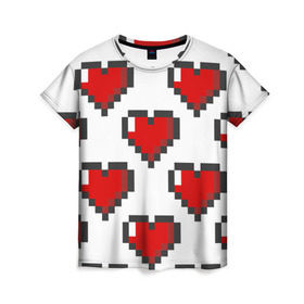 Женская футболка 3D с принтом Пиксельные сердечки в Курске, 100% полиэфир ( синтетическое хлопкоподобное полотно) | прямой крой, круглый вырез горловины, длина до линии бедер | 14 | love | валентин | губы | день | любовь | подарок | поцелуй | сердце | страсть | февраль