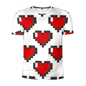 Мужская футболка 3D спортивная с принтом Пиксельные сердечки в Курске, 100% полиэстер с улучшенными характеристиками | приталенный силуэт, круглая горловина, широкие плечи, сужается к линии бедра | 14 | love | валентин | губы | день | любовь | подарок | поцелуй | сердце | страсть | февраль