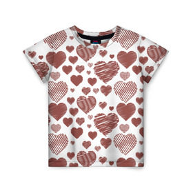 Детская футболка 3D с принтом Сердечки в Курске, 100% гипоаллергенный полиэфир | прямой крой, круглый вырез горловины, длина до линии бедер, чуть спущенное плечо, ткань немного тянется | 14 | love | валентин | губы | день | любовь | подарок | поцелуй | сердце | страсть | февраль