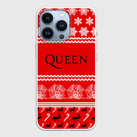 Чехол для iPhone 13 Pro с принтом Праздничный Queen в Курске,  |  | Тематика изображения на принте: paul rodg | queen | quen | брайан мэй | глэм | группа | джон дикон | знак | квин | королева | красный | куин | меркури | меркьюри | мэркури | надпись | новогодний | новый год | поп | праздник | роджер тейлор