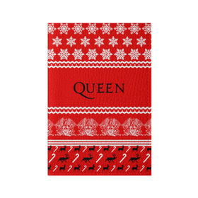 Обложка для паспорта матовая кожа с принтом Праздничный Queen в Курске, натуральная матовая кожа | размер 19,3 х 13,7 см; прозрачные пластиковые крепления | paul rodg | queen | quen | брайан мэй | глэм | группа | джон дикон | знак | квин | королева | красный | куин | меркури | меркьюри | мэркури | надпись | новогодний | новый год | поп | праздник | роджер тейлор