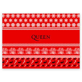 Поздравительная открытка с принтом Праздничный Queen в Курске, 100% бумага | плотность бумаги 280 г/м2, матовая, на обратной стороне линовка и место для марки
 | paul rodg | queen | quen | брайан мэй | глэм | группа | джон дикон | знак | квин | королева | красный | куин | меркури | меркьюри | мэркури | надпись | новогодний | новый год | поп | праздник | роджер тейлор