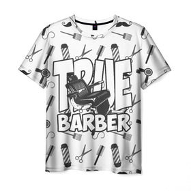 Мужская футболка 3D с принтом НАСТОЯЩИЙ БАРБЕР TRUE BARBER в Курске, 100% полиэфир | прямой крой, круглый вырез горловины, длина до линии бедер | барбер | барбершоп | кресло
