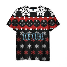 Мужская футболка 3D с принтом Праздничный Ice Cube в Курске, 100% полиэфир | прямой крой, круглый вырез горловины, длина до линии бедер | Тематика изображения на принте: hip hop | hiphop | ice cube | mc | n.w.a | rap | айс | джексон | западное по | знак | красный | куб | кубе | кубик льда | кьюб | мс | надпись | новогодний | новый год | о ши | оши | праздник | реп | репер | речитатив | рождество