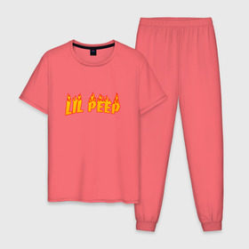 Мужская пижама хлопок с принтом Lil Peep flame в Курске, 100% хлопок | брюки и футболка прямого кроя, без карманов, на брюках мягкая резинка на поясе и по низу штанин
 | lil peep | rap | густав ор | лил пип | рэп