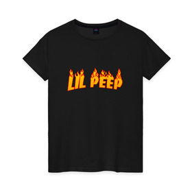 Женская футболка хлопок с принтом Lil Peep flame в Курске, 100% хлопок | прямой крой, круглый вырез горловины, длина до линии бедер, слегка спущенное плечо | lil peep | rap | густав ор | лил пип | рэп