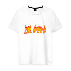 Мужская футболка хлопок с принтом Lil Peep flame в Курске, 100% хлопок | прямой крой, круглый вырез горловины, длина до линии бедер, слегка спущенное плечо. | Тематика изображения на принте: lil peep | rap | густав ор | лил пип | рэп