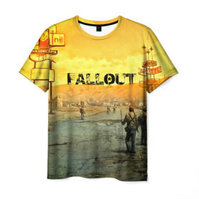 Мужская футболка 3D с принтом FALLOUT в Курске, 100% полиэфир | прямой крой, круглый вырез горловины, длина до линии бедер | fallout 4 | game | logo | nuka kola | игры | питбой | пустошь | убежище 101