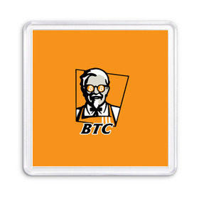 Магнит 55*55 с принтом BITCOIN в стиле KFC в Курске, Пластик | Размер: 65*65 мм; Размер печати: 55*55 мм | Тематика изображения на принте: bitcoin | btc | crypto | kfc | биткоин | валюта | деньги | криптовалюта | цифровое золото