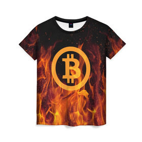 Женская футболка 3D с принтом BITCOIN FIRE в Курске, 100% полиэфир ( синтетическое хлопкоподобное полотно) | прямой крой, круглый вырез горловины, длина до линии бедер | Тематика изображения на принте: bitcoin | btc | coin | crypto | ethereum | money | orange | биткоин | валюта | деньги | известные | криптовалюта | логотип | монета | надписи.cash | оранжевый | цвет | цифровое золото | эфир