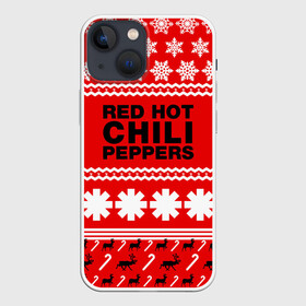 Чехол для iPhone 13 mini с принтом Праздничный RHCP в Курске,  |  | red hot chili peppers | rhcp | альтернативный | группа | джош клингхоффер | знак | красные острые перцы чили | красный | метал | надпись | новогодний | новый год | праздник | ред хот ч | рождество | рок | рхчп | рэп