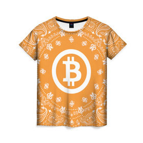 Женская футболка 3D с принтом BITCOIN в Курске, 100% полиэфир ( синтетическое хлопкоподобное полотно) | прямой крой, круглый вырез горловины, длина до линии бедер | bitcoin | btc | coin | crypto | ethereum | money | orange | биткоин | валюта | деньги | известные | криптовалюта | логотип | монета | надписи.cash | оранжевый | цвет | цифровое золото | эфир