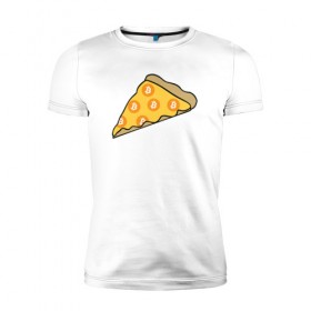 Мужская футболка премиум с принтом Pizza в Курске, 92% хлопок, 8% лайкра | приталенный силуэт, круглый вырез ворота, длина до линии бедра, короткий рукав | bitcoin | pizza | биткоин | деньги | пицца