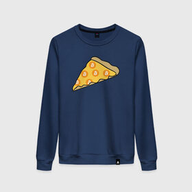 Женский свитшот хлопок с принтом Pizza в Курске, 100% хлопок | прямой крой, круглый вырез, на манжетах и по низу широкая трикотажная резинка  | bitcoin | pizza | биткоин | деньги | пицца