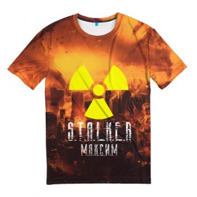 Мужская футболка 3D с принтом S.T.A.L.K.E.R Максим в Курске, 100% полиэфир | прямой крой, круглый вырез горловины, длина до линии бедер | s.t.a.l.k.e.r. | stalker | максим | припять | сталкер | чернобыль