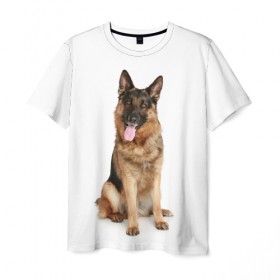 Мужская футболка 3D с принтом Верный друг в Курске, 100% полиэфир | прямой крой, круглый вырез горловины, длина до линии бедер | Тематика изображения на принте:  овчарка | пес | собака