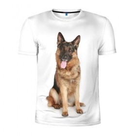 Мужская футболка 3D спортивная с принтом Верный друг в Курске, 100% полиэстер с улучшенными характеристиками | приталенный силуэт, круглая горловина, широкие плечи, сужается к линии бедра |  овчарка | пес | собака