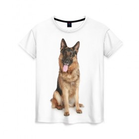 Женская футболка 3D с принтом Верный друг в Курске, 100% полиэфир ( синтетическое хлопкоподобное полотно) | прямой крой, круглый вырез горловины, длина до линии бедер |  овчарка | пес | собака