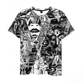 Мужская футболка 3D с принтом Стикербомбинг NEW искусство в Курске, 100% полиэфир | прямой крой, круглый вырез горловины, длина до линии бедер | Тематика изображения на принте: искусство | стикер | стикербомбинг | чб | чернобелый