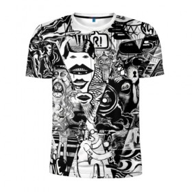 Мужская футболка 3D спортивная с принтом Стикербомбинг NEW искусство в Курске, 100% полиэстер с улучшенными характеристиками | приталенный силуэт, круглая горловина, широкие плечи, сужается к линии бедра | искусство | стикер | стикербомбинг | чб | чернобелый