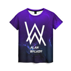 Женская футболка 3D с принтом Alan Walker SPACE COLLECTION в Курске, 100% полиэфир ( синтетическое хлопкоподобное полотно) | прямой крой, круглый вырез горловины, длина до линии бедер | alan walker | club | music | абстракция | клубная музыка | космос | краски | музыка