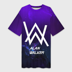 Платье-футболка 3D с принтом Alan Walker SPACE COLLECTION в Курске,  |  | alan walker | club | music | абстракция | клубная музыка | космос | краски | музыка