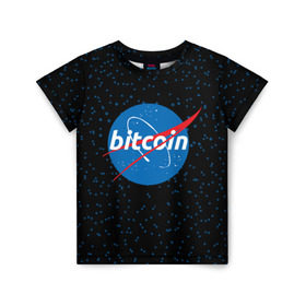 Детская футболка 3D с принтом BITCOIN в стиле NASA в Курске, 100% гипоаллергенный полиэфир | прямой крой, круглый вырез горловины, длина до линии бедер, чуть спущенное плечо, ткань немного тянется | bitcoin | btc | crypto | биткоин | валюта | деньги | криптовалюта | майнер | майнинг | цифровое золото