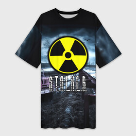 Платье-футболка 3D с принтом S.T.A.L.K.E.R. в Курске,  |  | stalker | буквы | волки | грузовик | зил | знак | игра | ммо | мрак | мрачный | надпись | опасность | припять | птицы | радиация | рпг | сталкер | фон | чернобыль | шутер