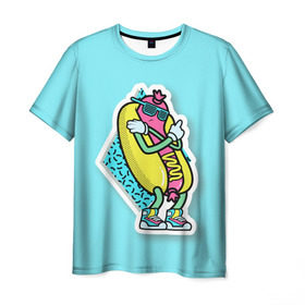 Мужская футболка 3D с принтом Хот-Дог в Курске, 100% полиэфир | прямой крой, круглый вырез горловины, длина до линии бедер | 90s style | food | hot dog | pop art | style | еда | поп арт | стиль 90 х | хот дог