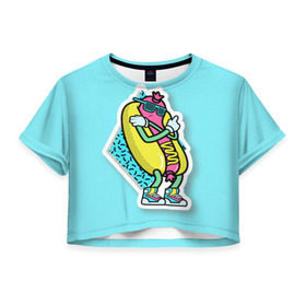 Женская футболка 3D укороченная с принтом Хот-Дог в Курске, 100% полиэстер | круглая горловина, длина футболки до линии талии, рукава с отворотами | 90s style | food | hot dog | pop art | style | еда | поп арт | стиль 90 х | хот дог