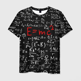 Мужская футболка 3D с принтом Формулы E=mc2 в Курске, 100% полиэфир | прямой крой, круглый вырез горловины, длина до линии бедер | emc | альберт | доска | емс хипстер | мел | физик | физика | формула | энштейн