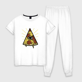 Женская пижама хлопок с принтом Божественная пицца в Курске, 100% хлопок | брюки и футболка прямого кроя, без карманов, на брюках мягкая резинка на поясе и по низу штанин | вкусняшка | глаз | еда | пицца | фаст фуд | хавчик