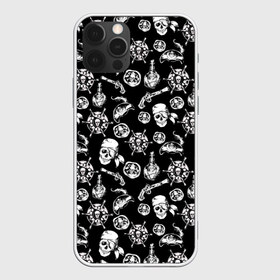 Чехол для iPhone 12 Pro Max с принтом Pirates Pattern в Курске, Силикон |  | паттерн | пиратский | пираты | черно белый