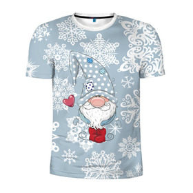 Мужская футболка 3D спортивная с принтом Милый гномик в Курске, 100% полиэстер с улучшенными характеристиками | приталенный силуэт, круглая горловина, широкие плечи, сужается к линии бедра | happy new year | волшебство | гном | гномик | новый год | снег | снежинки