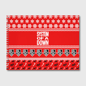 Альбом для рисования с принтом Праздничный System of a Down в Курске, 100% бумага
 | матовая бумага, плотность 200 мг. | soad | soil | system of a down | группа | дав | дарон малакян | джон долмаян | знак | красный | надпись | новогодний | новый год | оф | праздник | рождество | рок | серж танкян | систем | снежинки | соад | сод | соэд