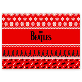Поздравительная открытка с принтом Праздничный The Beatles в Курске, 100% бумага | плотность бумаги 280 г/м2, матовая, на обратной стороне линовка и место для марки
 | Тематика изображения на принте: beatles | the beatles | бител | битлз | битлс | битлы | группа | джон леннон | джордж харрисон | жуки | знак | красный | ливерпульская четвёрка | мерсибит | надпись | новогодний | новый год | пол маккартни | поп