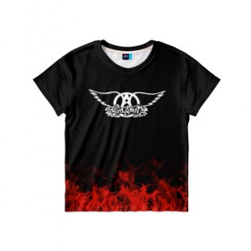 Детская футболка 3D с принтом Aerosmith в Курске, 100% гипоаллергенный полиэфир | прямой крой, круглый вырез горловины, длина до линии бедер, чуть спущенное плечо, ткань немного тянется | Тематика изображения на принте: aerosmith | band | metal | music | rock | атрибутика | группа | метал | музыка | рок