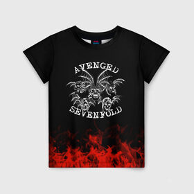 Детская футболка 3D с принтом Avenged Sevenfold в Курске, 100% гипоаллергенный полиэфир | прямой крой, круглый вырез горловины, длина до линии бедер, чуть спущенное плечо, ткань немного тянется | Тематика изображения на принте: avenged sevenfold | band | metal | music | rock | атрибутика | группа | метал | музыка | рок