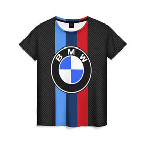 Женская футболка 3D с принтом BMW Motorsport Carbon в Курске, 100% полиэфир ( синтетическое хлопкоподобное полотно) | прямой крой, круглый вырез горловины, длина до линии бедер | bmw | bmw motorsport | bmw performance | carbon | m | motorsport | performance | sport | бмв | карбон | моторспорт | спорт