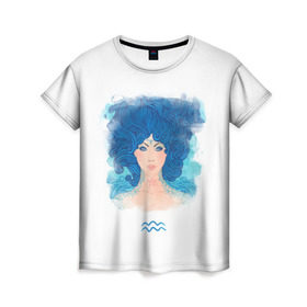 Женская футболка 3D с принтом Девушка Водолей в Курске, 100% полиэфир ( синтетическое хлопкоподобное полотно) | прямой крой, круглый вырез горловины, длина до линии бедер | водолей | звезды | знаки зодиака | космос | созвездие