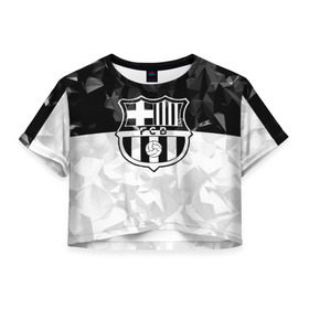 Женская футболка 3D укороченная с принтом FC Barca Black Collection в Курске, 100% полиэстер | круглая горловина, длина футболки до линии талии, рукава с отворотами | Тематика изображения на принте: fc barcelona | fcb | барселона | спорт | спортивные | футбол | футбольный клуб