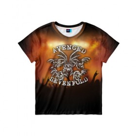 Детская футболка 3D с принтом Avenged Sevenfold в Курске, 100% гипоаллергенный полиэфир | прямой крой, круглый вырез горловины, длина до линии бедер, чуть спущенное плечо, ткань немного тянется | Тематика изображения на принте: 
