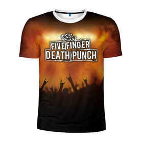 Мужская футболка 3D спортивная с принтом Five Finger Death Punch в Курске, 100% полиэстер с улучшенными характеристиками | приталенный силуэт, круглая горловина, широкие плечи, сужается к линии бедра | Тематика изображения на принте: band | five finger death punch | metal | music | rock | атрибутика | группа | метал | музыка | рок