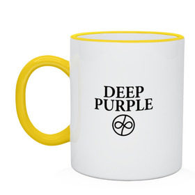 Кружка двухцветная с принтом Deep Purple в Курске, керамика | объем — 330 мл, диаметр — 80 мм. Цветная ручка и кайма сверху, в некоторых цветах — вся внутренняя часть | Тематика изображения на принте: 