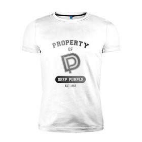Мужская футболка премиум с принтом Property of Deep Purple в Курске, 92% хлопок, 8% лайкра | приталенный силуэт, круглый вырез ворота, длина до линии бедра, короткий рукав | 
