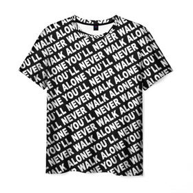 Мужская футболка 3D с принтом YNWA ЧБ в Курске, 100% полиэфир | прямой крой, круглый вырез горловины, длина до линии бедер | liverpool | you ll never walk alone | апл | ливерпуль | футбол